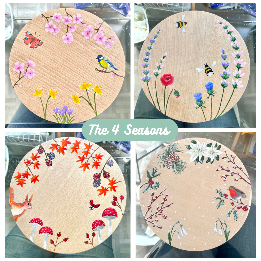 Hand Painted 4 Seasons Beech Platter